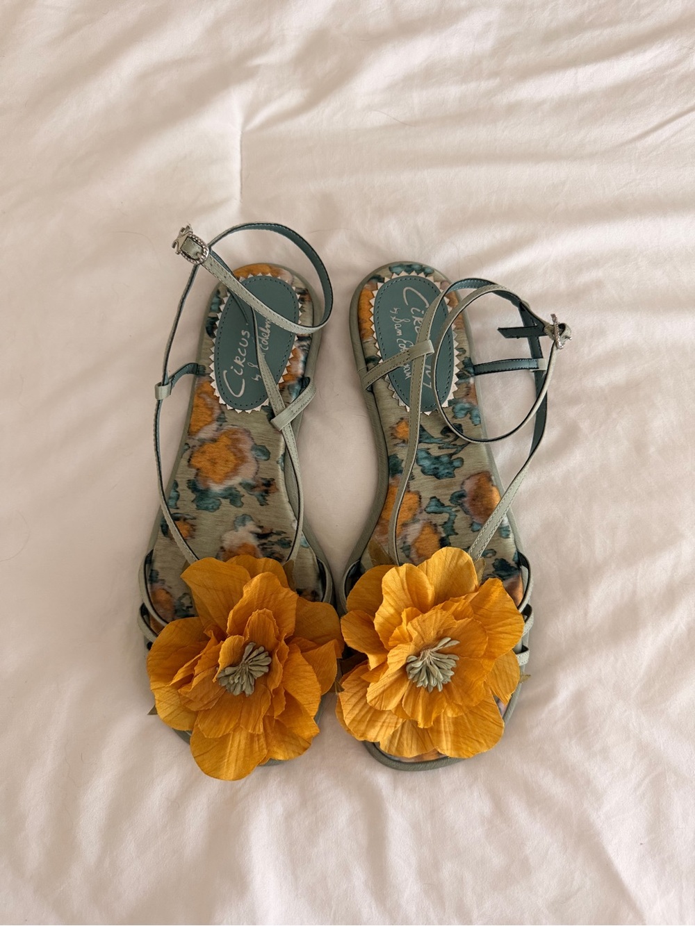 Circus by Sam Edelman Green Floral Strap Sandals with Yellow Flower